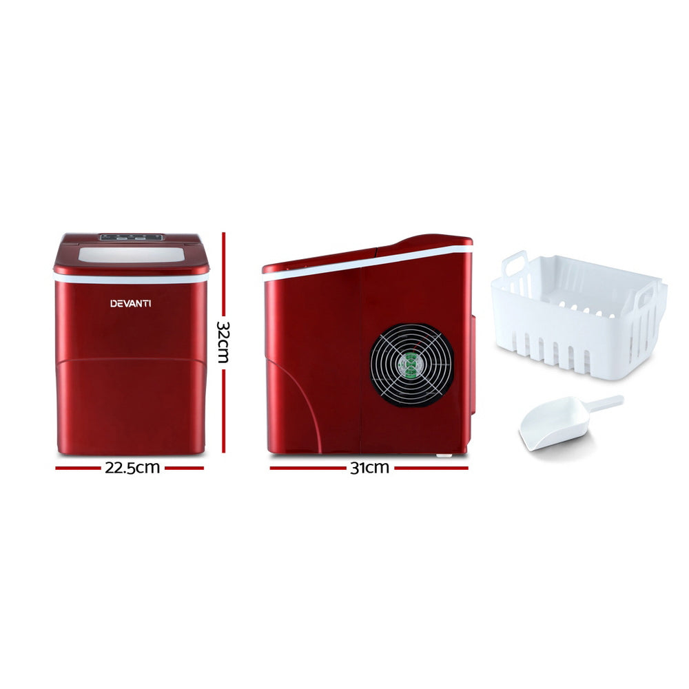DEVANTi Portable Ice Cube Maker Machine 2L Home Bar Benchtop Easy Quick Red IM-ZB-12B-RED