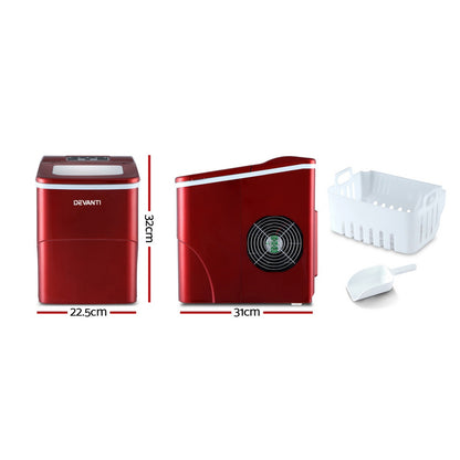 DEVANTi Portable Ice Cube Maker Machine 2L Home Bar Benchtop Easy Quick Red IM-ZB-12B-RED
