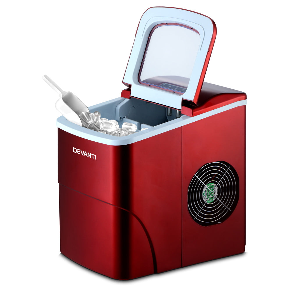 DEVANTi Portable Ice Cube Maker Machine 2L Home Bar Benchtop Easy Quick Red IM-ZB-12B-RED