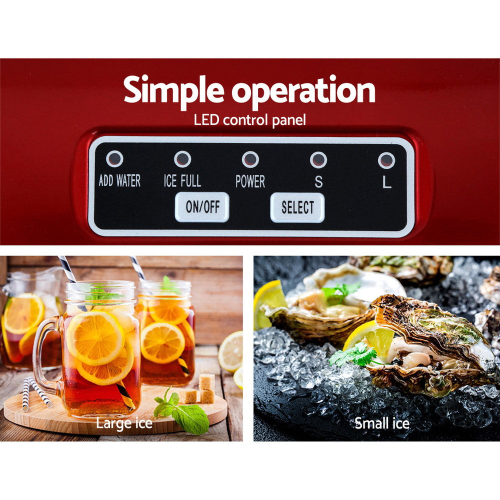 DEVANTi Portable Ice Cube Maker Machine 2L Home Bar Benchtop Easy Quick Red IM-ZB-12B-RED
