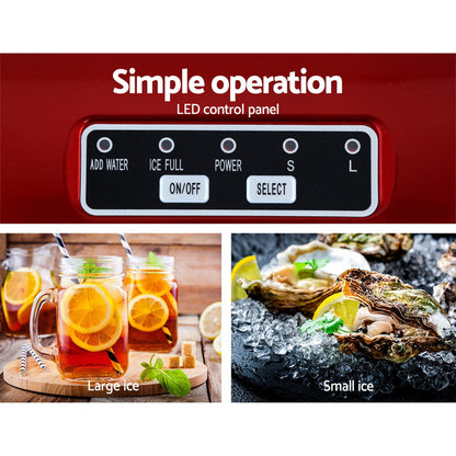 DEVANTi Portable Ice Cube Maker Machine 2L Home Bar Benchtop Easy Quick Red IM-ZB-12B-RED