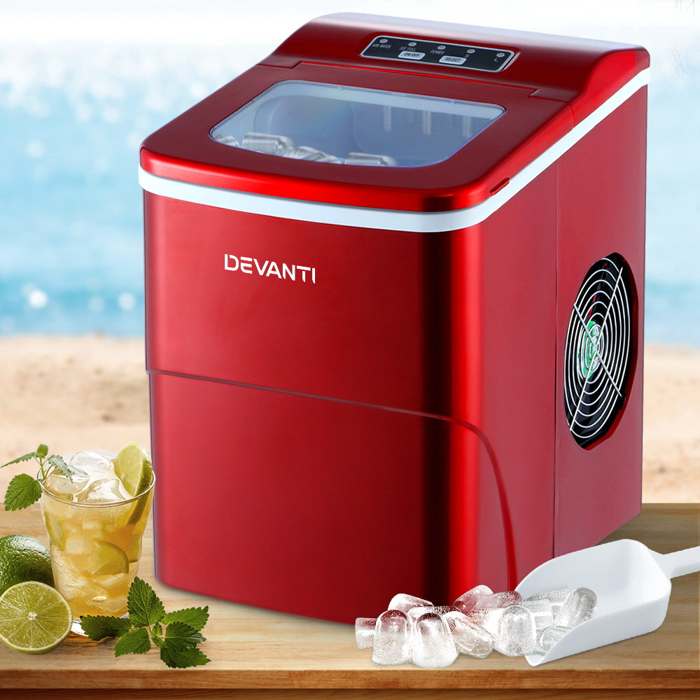 DEVANTi Portable Ice Cube Maker Machine 2L Home Bar Benchtop Easy Quick Red IM-ZB-12B-RED