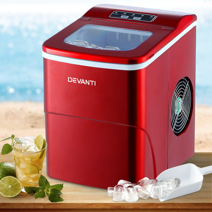 DEVANTi Portable Ice Cube Maker Machine 2L Home Bar Benchtop Easy Quick Red IM-ZB-12B-RED
