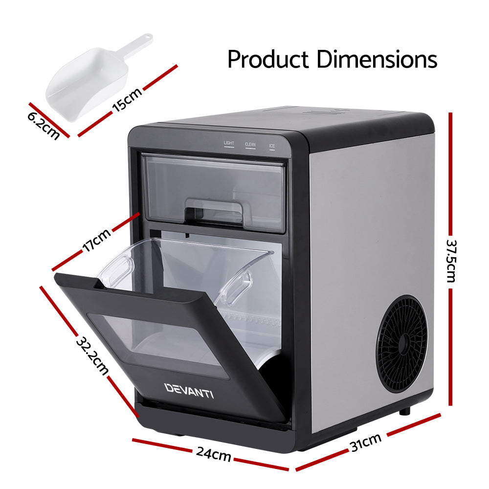 Devanti Ice Maker Machine 20kg Chewable Nugget Ice Countertop w/Self Cleaning IM-ZB-20EN-SS