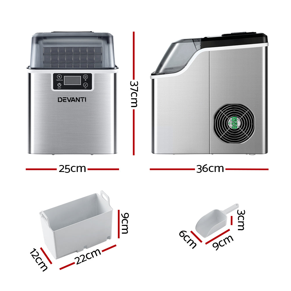 Devanti Ice Maker Machine Commercial Portable Ice Cube Tray Countertop 3.2L IM-ZB-20F-SS