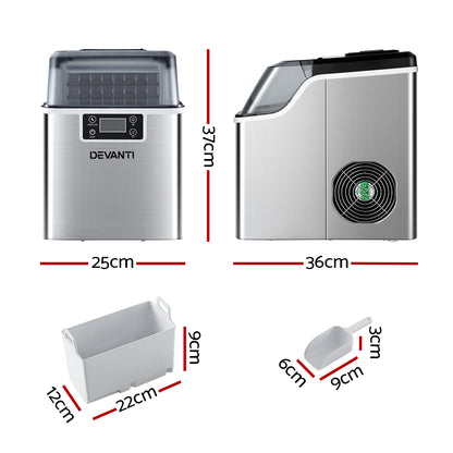 Devanti Ice Maker Machine Commercial Portable Ice Cube Tray Countertop 3.2L IM-ZB-20F-SS