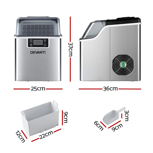 Devanti Ice Maker Machine Commercial Portable Ice Cube Tray Countertop 3.2L IM-ZB-20F-SS
