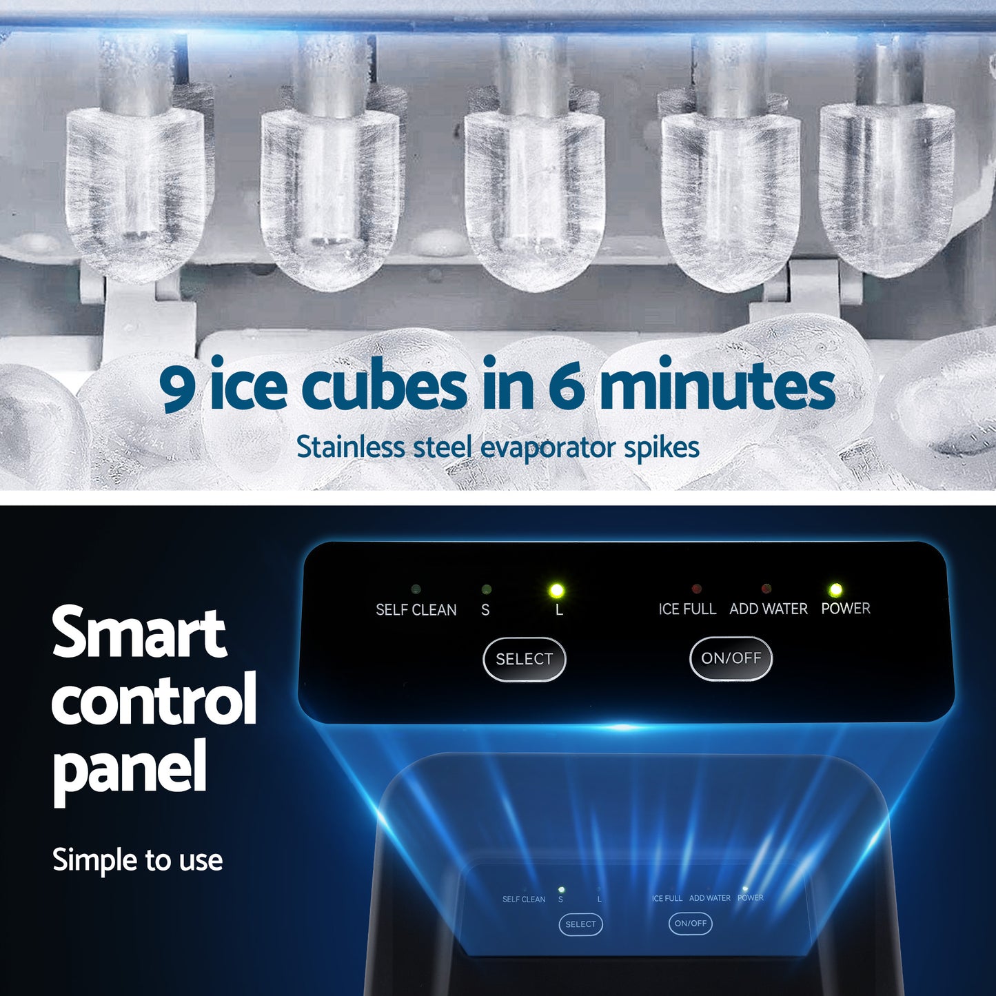 Devanti Ice Maker Machine Portable 12kg Countertop w/Self Cleaning 1.2L Black IM-ZB-OL-15A-BK