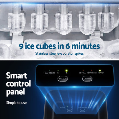 Devanti Ice Maker Machine Portable 12kg Countertop w/Self Cleaning 1.2L Black IM-ZB-OL-15A-BK