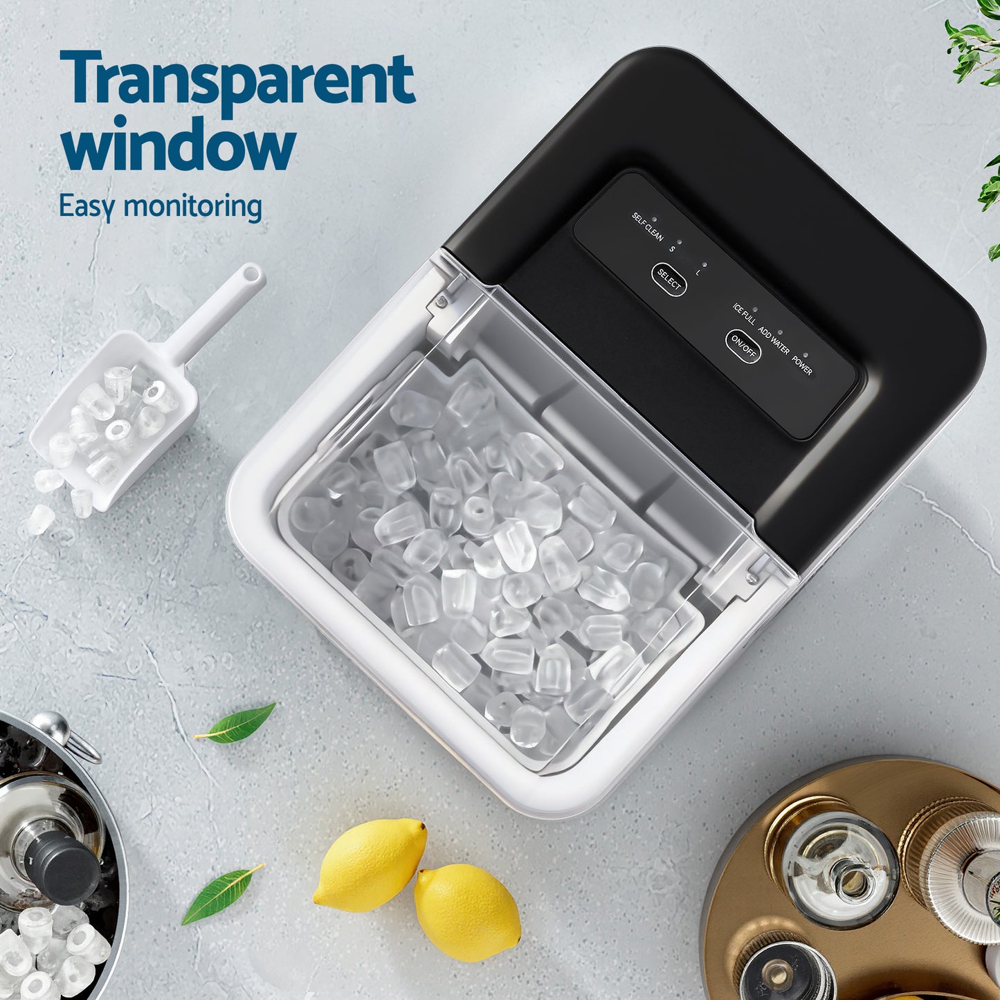 Devanti Ice Maker Machine Portable 12kg Countertop w/Self Cleaning 1.2L Black IM-ZB-OL-15A-BK