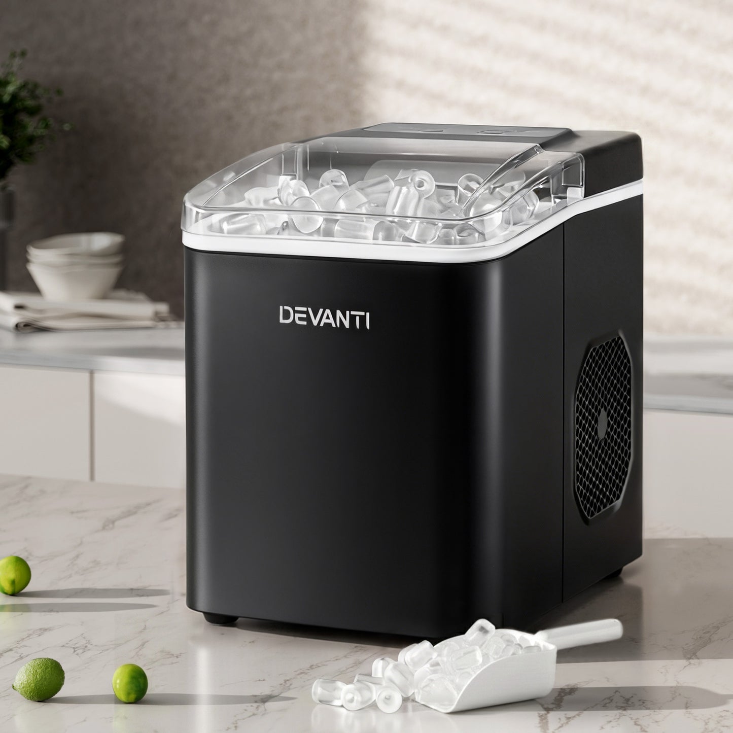 Devanti Ice Maker Machine Portable 12kg Countertop w/Self Cleaning 1.2L Black IM-ZB-OL-15A-BK