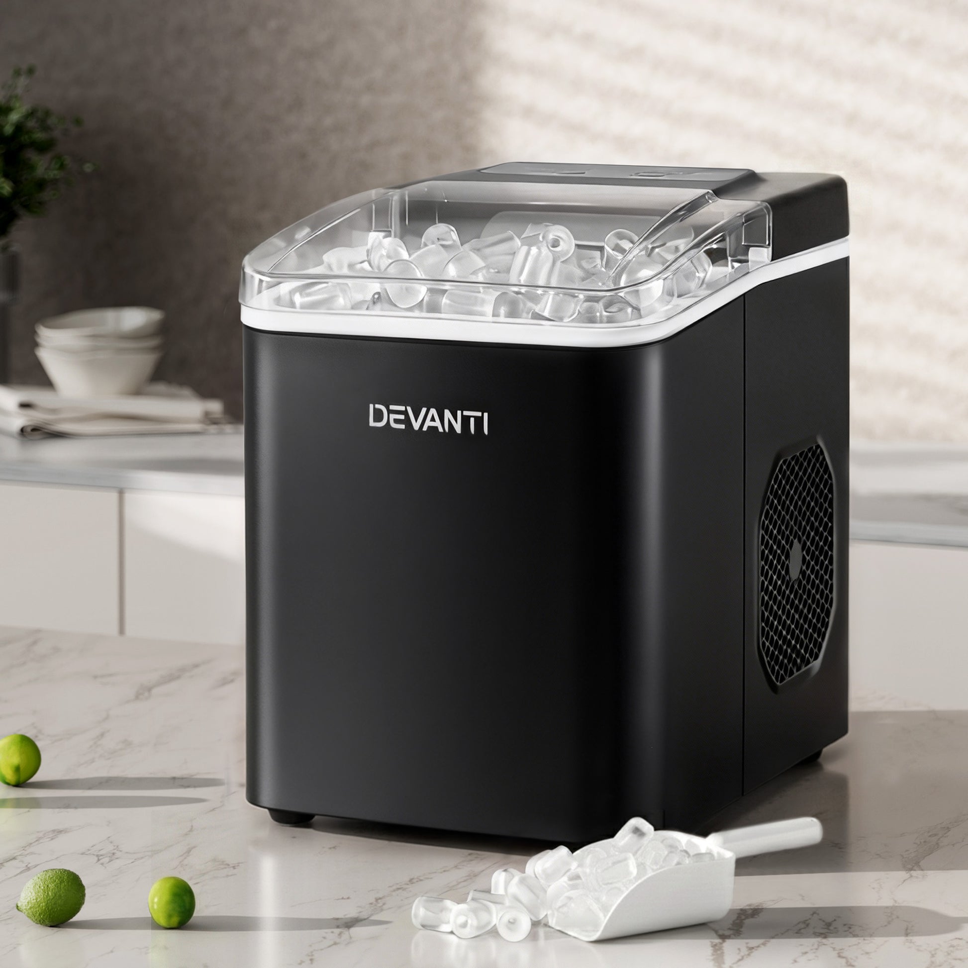 Devanti Ice Maker Machine Portable 12kg Countertop w/Self Cleaning 1.2L Black IM-ZB-OL-15A-BK