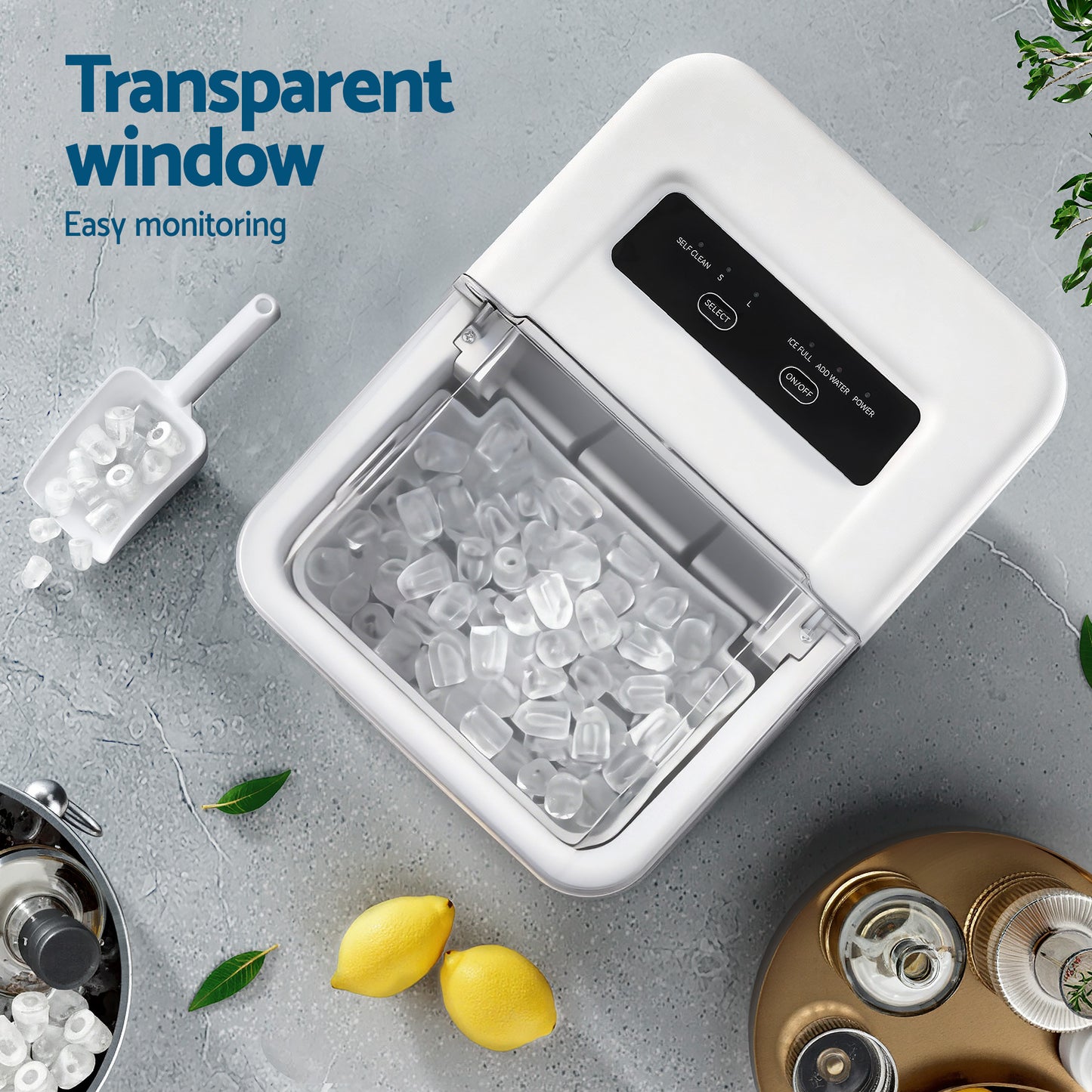 Devanti Ice Maker Machine Portable 12kg Countertop w/Self Cleaning 1.2L White IM-ZB-OL-15A-WH