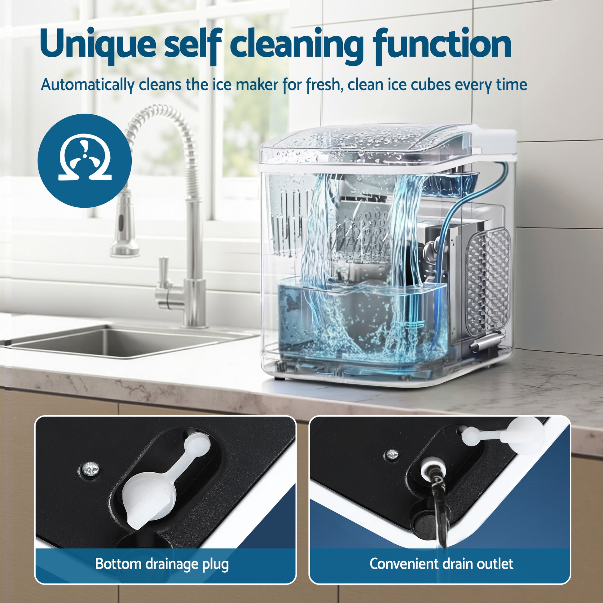 Devanti Ice Maker Machine Portable 12kg Countertop w/Self Cleaning 1.2L White IM-ZB-OL-15A-WH
