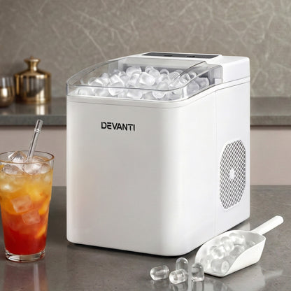 Devanti Ice Maker Machine Portable 12kg Countertop w/Self Cleaning 1.2L White IM-ZB-OL-15A-WH