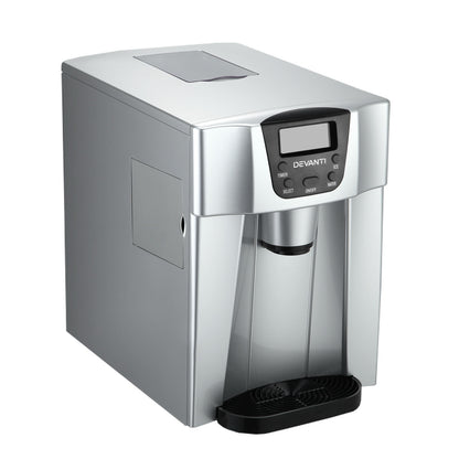 Devanti 2L Portable Ice Cuber Maker & Water Dispenser - Silver IM-ZB12E-SR
