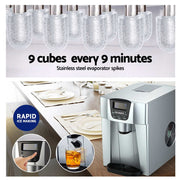 Devanti 2L Portable Ice Cuber Maker & Water Dispenser - Silver IM-ZB12E-SR