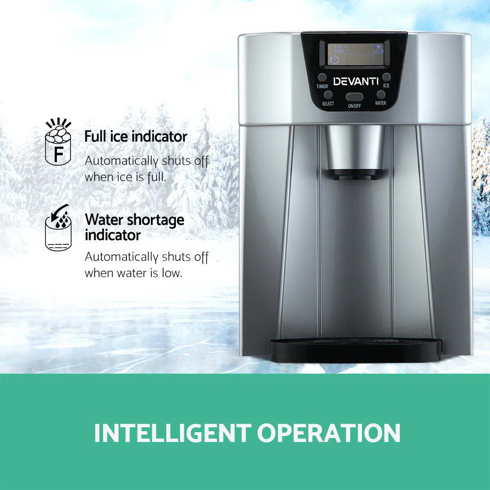 Devanti 2L Portable Ice Cuber Maker & Water Dispenser - Silver IM-ZB12E-SR