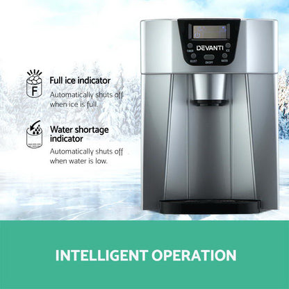 Devanti 2L Portable Ice Cuber Maker & Water Dispenser - Silver IM-ZB12E-SR