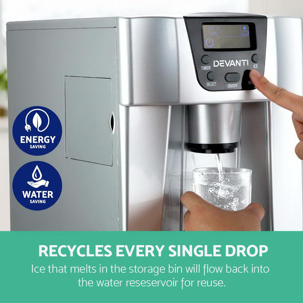 Devanti 2L Portable Ice Cuber Maker & Water Dispenser - Silver IM-ZB12E-SR