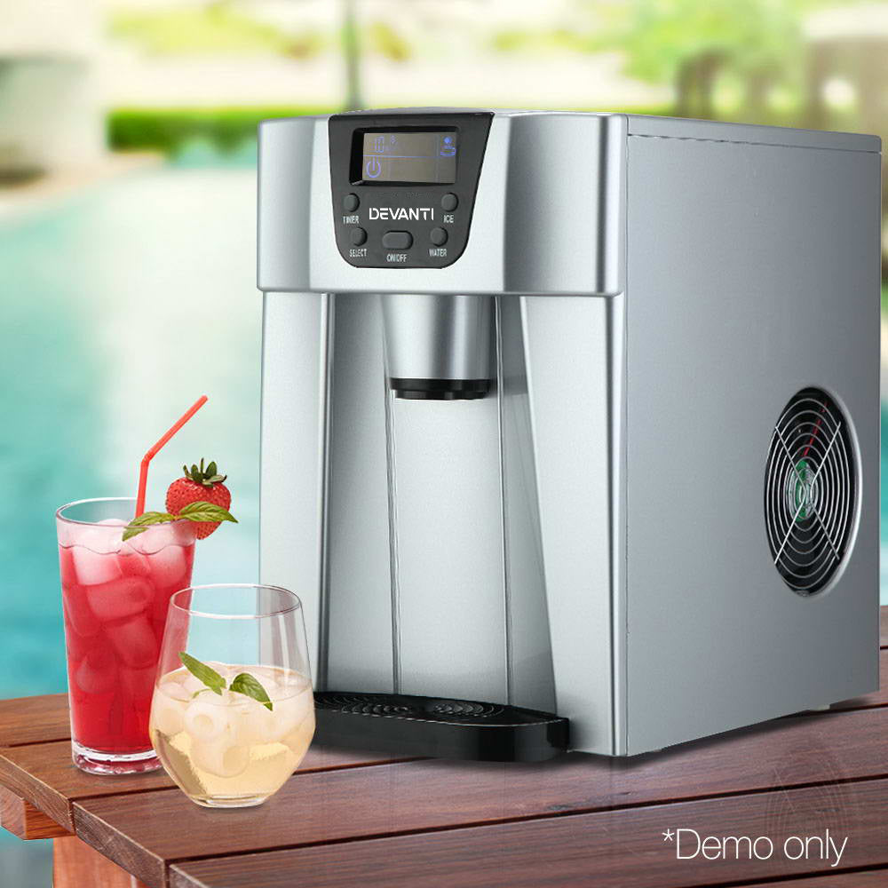 Devanti 2L Portable Ice Cuber Maker & Water Dispenser - Silver IM-ZB12E-SR