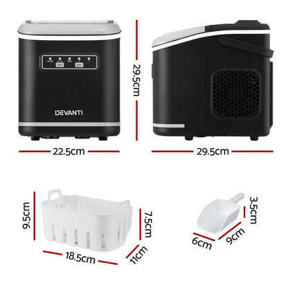 Devanti Ice Maker Machine Portable 12kg Countertop w/Self Cleaning 1.3L Black IM-ZB12K-BK