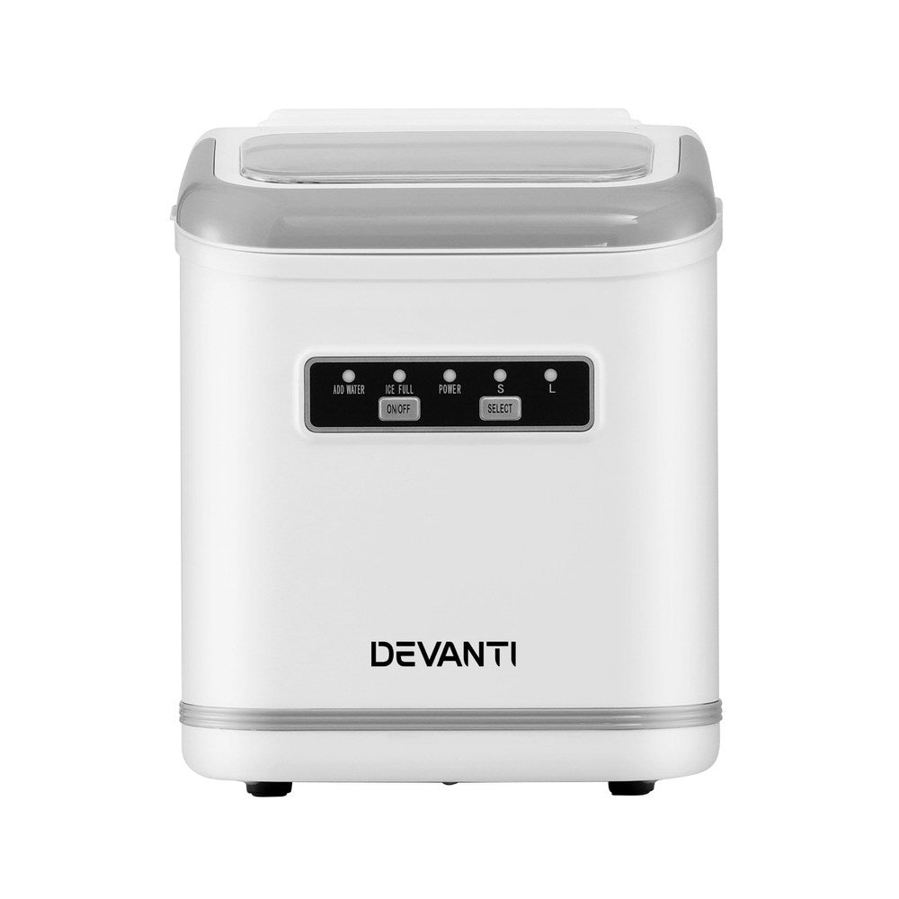 Devanti Ice Maker Machine Portable 12kg Countertop w/Self Cleaning 1.3L White IM-ZB12K-WH
