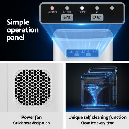 Devanti Ice Maker Machine Portable 12kg Countertop w/Self Cleaning 1.3L White IM-ZB12K-WH
