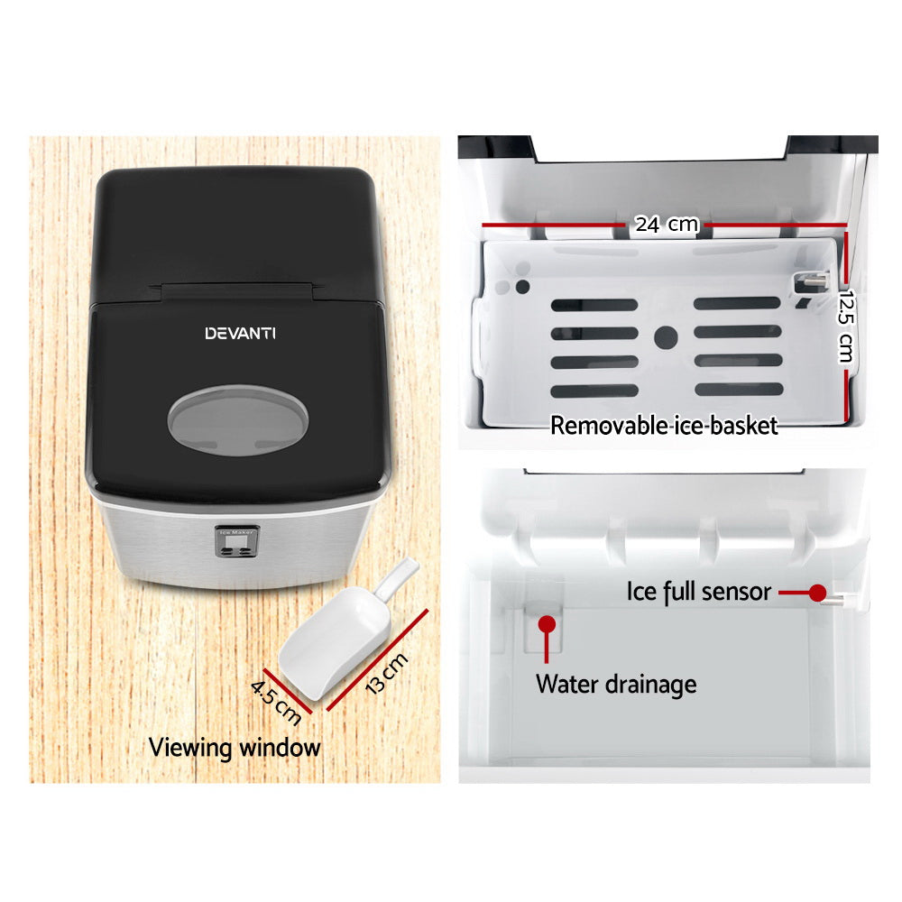 Devanti 15kg Ice Maker Machine Silver IM-ZB12S-SS