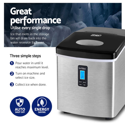 Devanti 15kg Ice Maker Machine Silver IM-ZB12S-SS