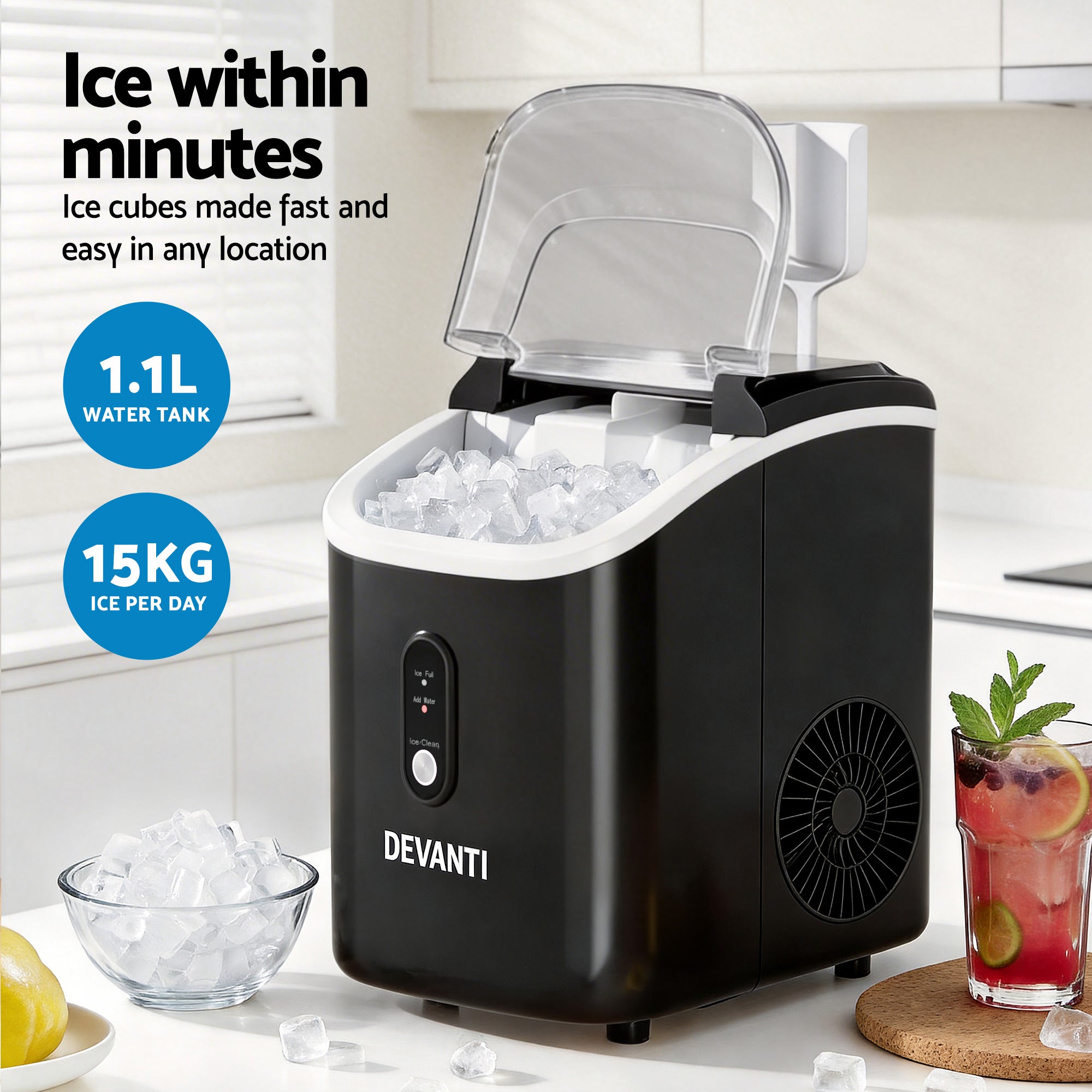 Devanti 15kg Nugget Ice Maker Machine IM-ZB15N-BK