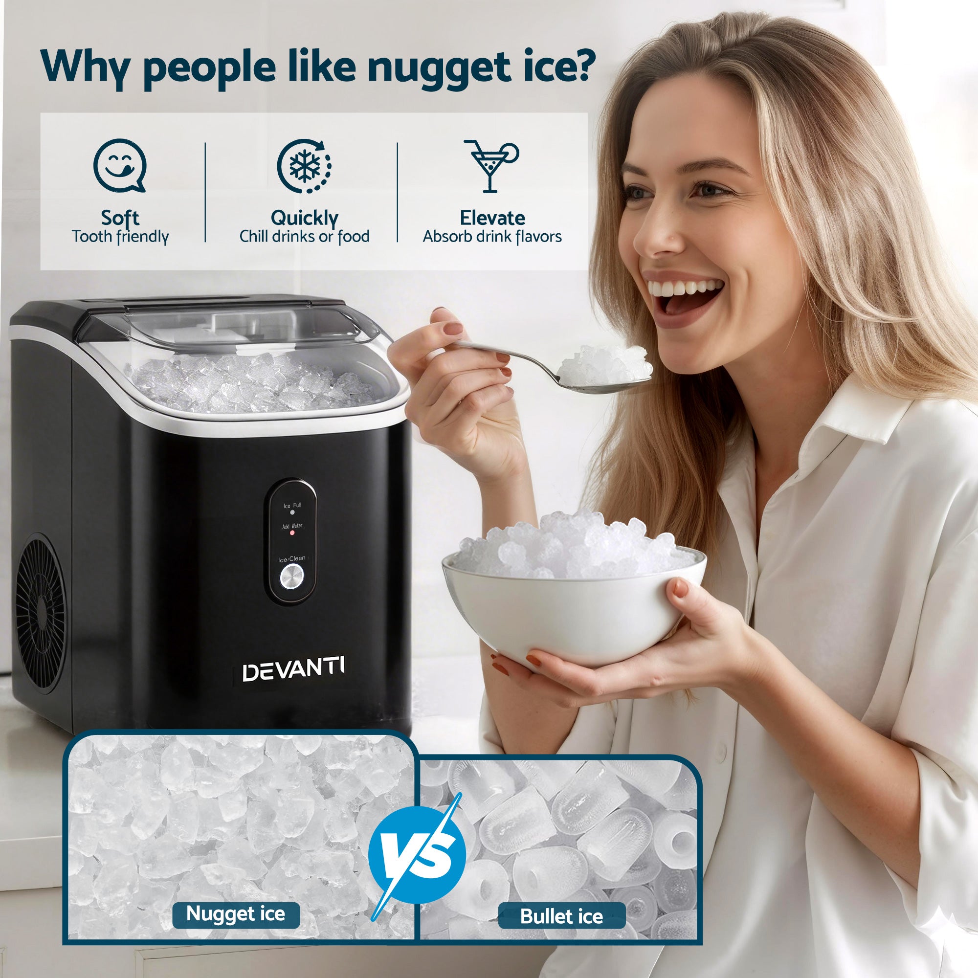 Devanti 15kg Nugget Ice Maker Machine IM-ZB15N-BK