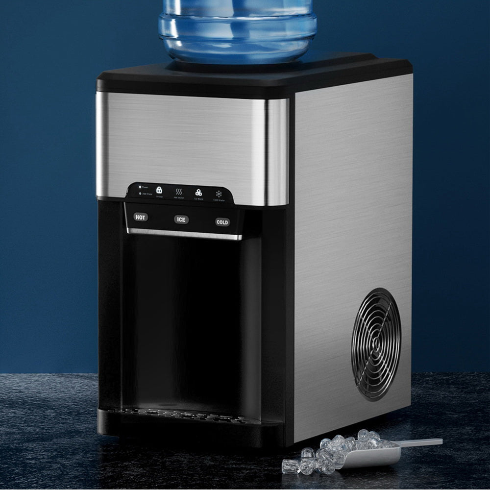 Devanti 20kg 3 in 1 Ice Maker Machine Cold and Hot Water Dispenser 3L Silver IM-ZB20WD-BK-SS