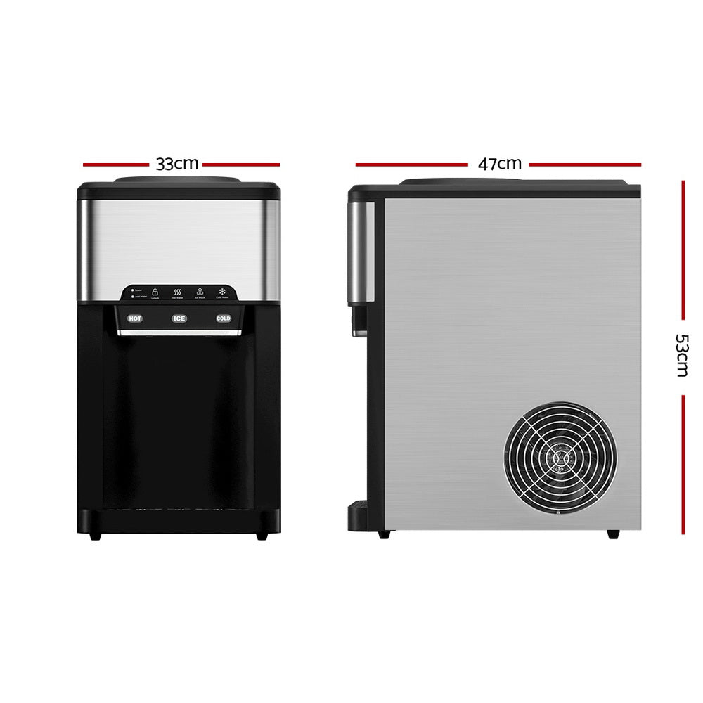 Devanti 20kg 3 in 1 Ice Maker Machine Cold and Hot Water Dispenser 3L Silver IM-ZB20WD-BK-SS