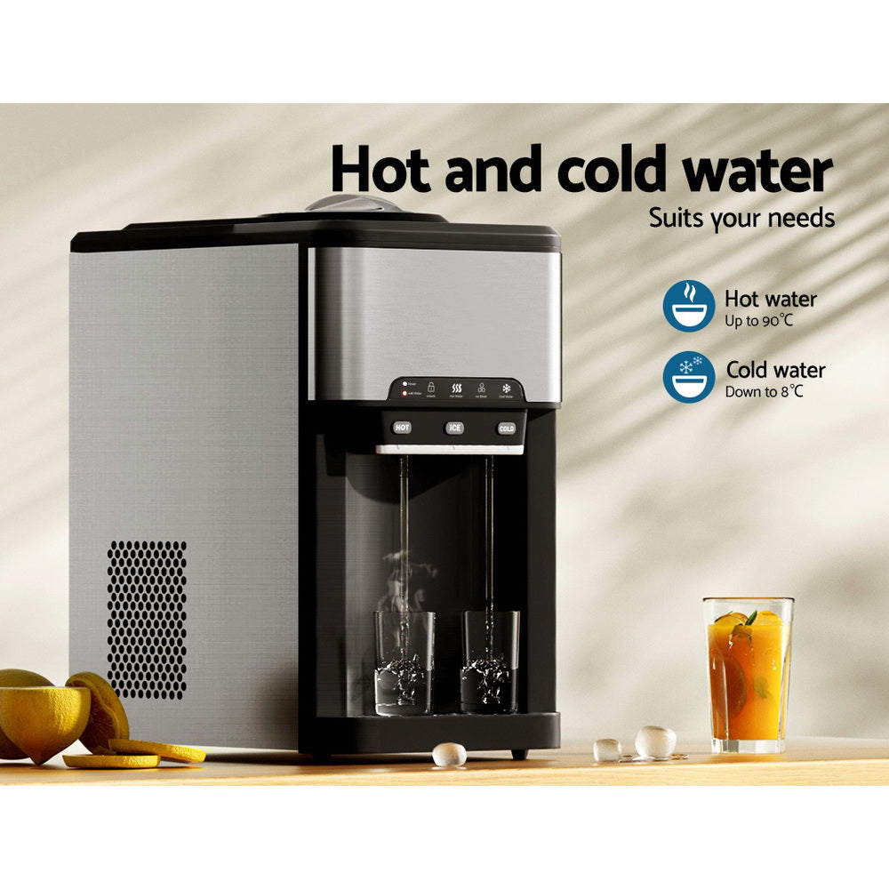 Devanti 20kg 3 in 1 Ice Maker Machine Cold and Hot Water Dispenser 3L Silver IM-ZB20WD-BK-SS