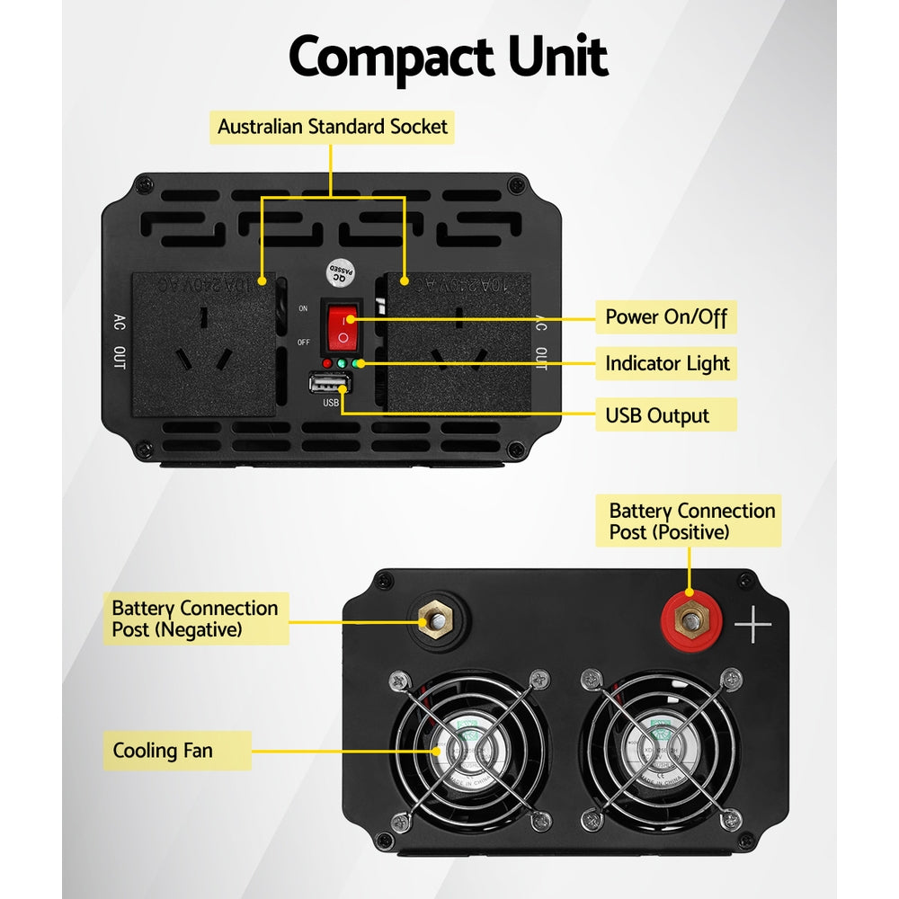Giantz Power Inverter 1000W or 2000W Pure Sine Wave 12V-240V Camping Boat Caravan INVERT-P-1000W-SL