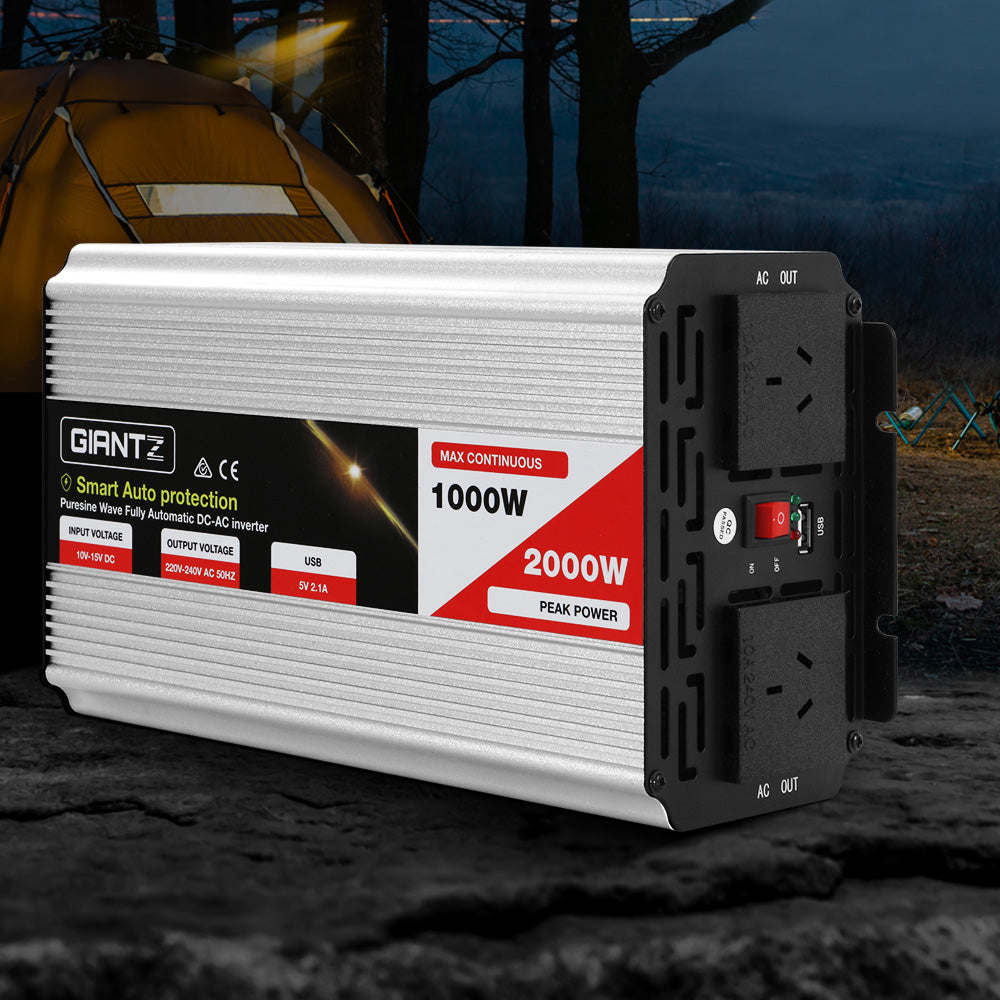 Giantz Power Inverter 1000W or 2000W Pure Sine Wave 12V-240V Camping Boat Caravan INVERT-P-1000W-SL