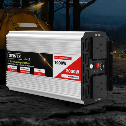 Giantz Power Inverter 1000W or 2000W Pure Sine Wave 12V-240V Camping Boat Caravan INVERT-P-1000W-SL