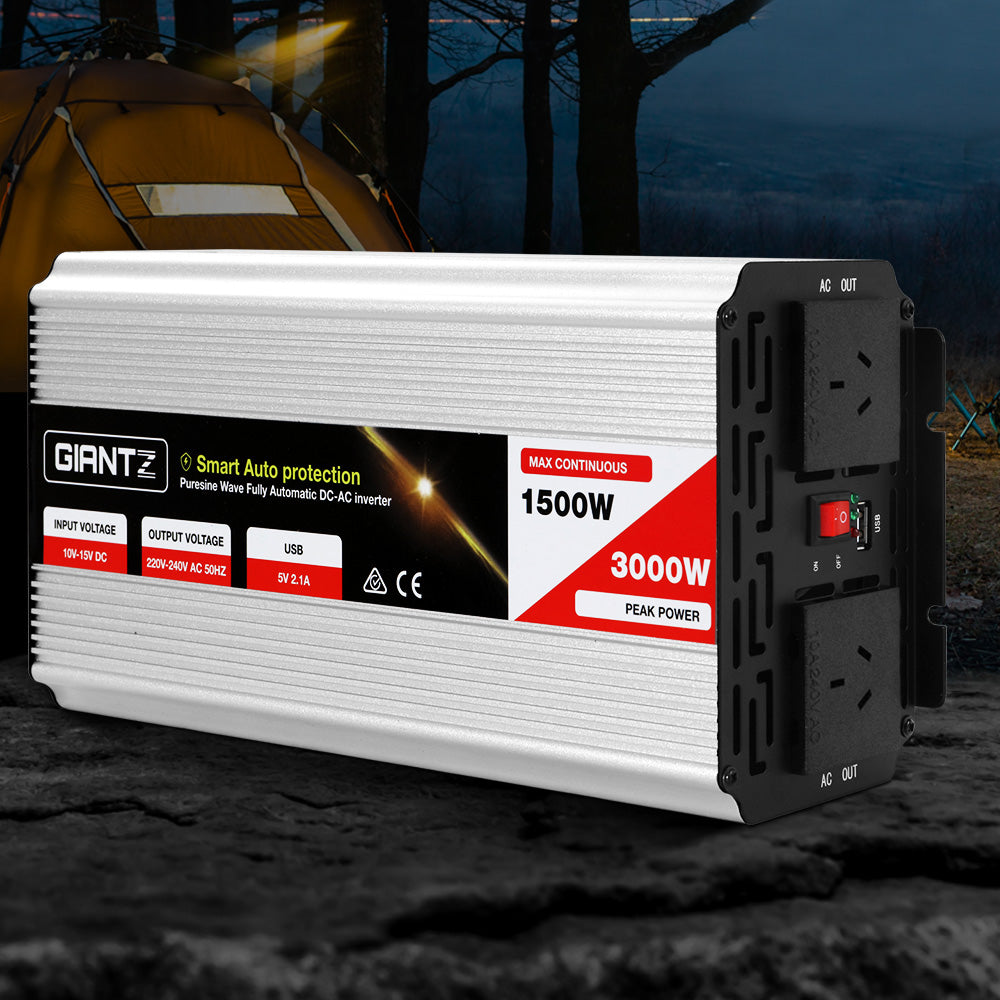 Giantz 1500W Puresine Wave DC-AC Power Inverter INVERT-P-1500W-SL