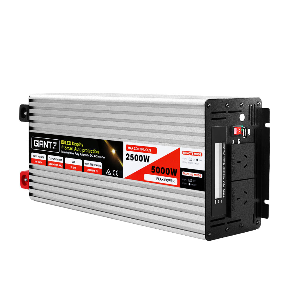 Giantz Power Inverter 12V to 240V 2500W/5000W Pure Sine Wave Camping Car Boat INVERT-P-2500W-SL