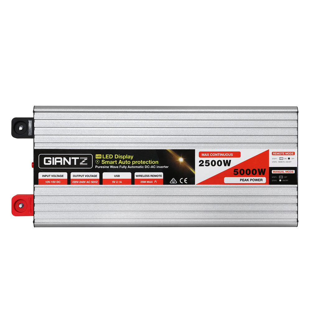 Giantz Power Inverter 12V to 240V 2500W/5000W Pure Sine Wave Camping Car Boat INVERT-P-2500W-SL