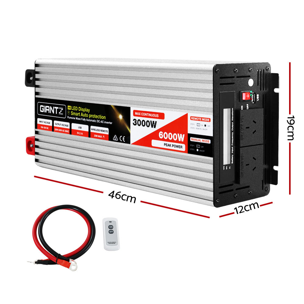 Giantz Power Inverter 3000W or 6000W Pure Sine Wave 12V-240V Camping Boat Caravan INVERT-P-3000W-SL