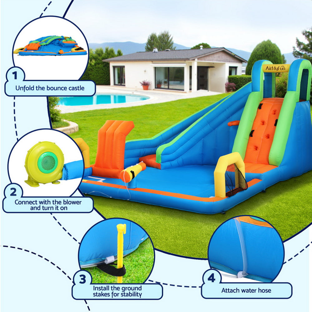 AirMyFun Kids Inflatable Pool Water Slide Cannon Splash Park Castle Outdoor Toys 427X374CM IOT-B-83019A-MC
