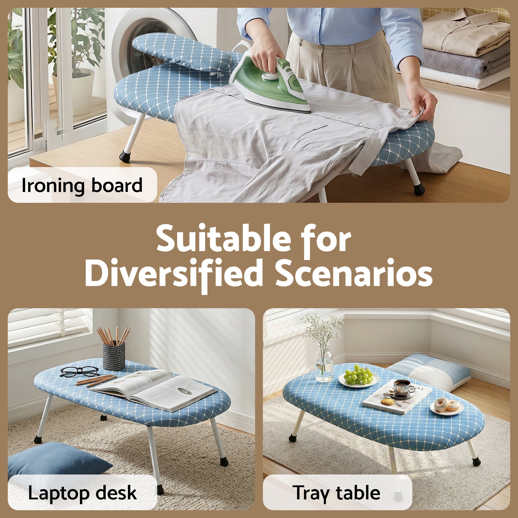 Artiss Tabletop Ironing Board with Small Ironing Boards with Folding Legs Blue IRB-STAND-61-WHBU