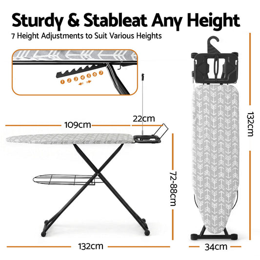 Artiss Foldable Ironing Board with Iron Rest Ironing Board for Laundry Room Arrow IRB-STAND-ARROW-N110-GY