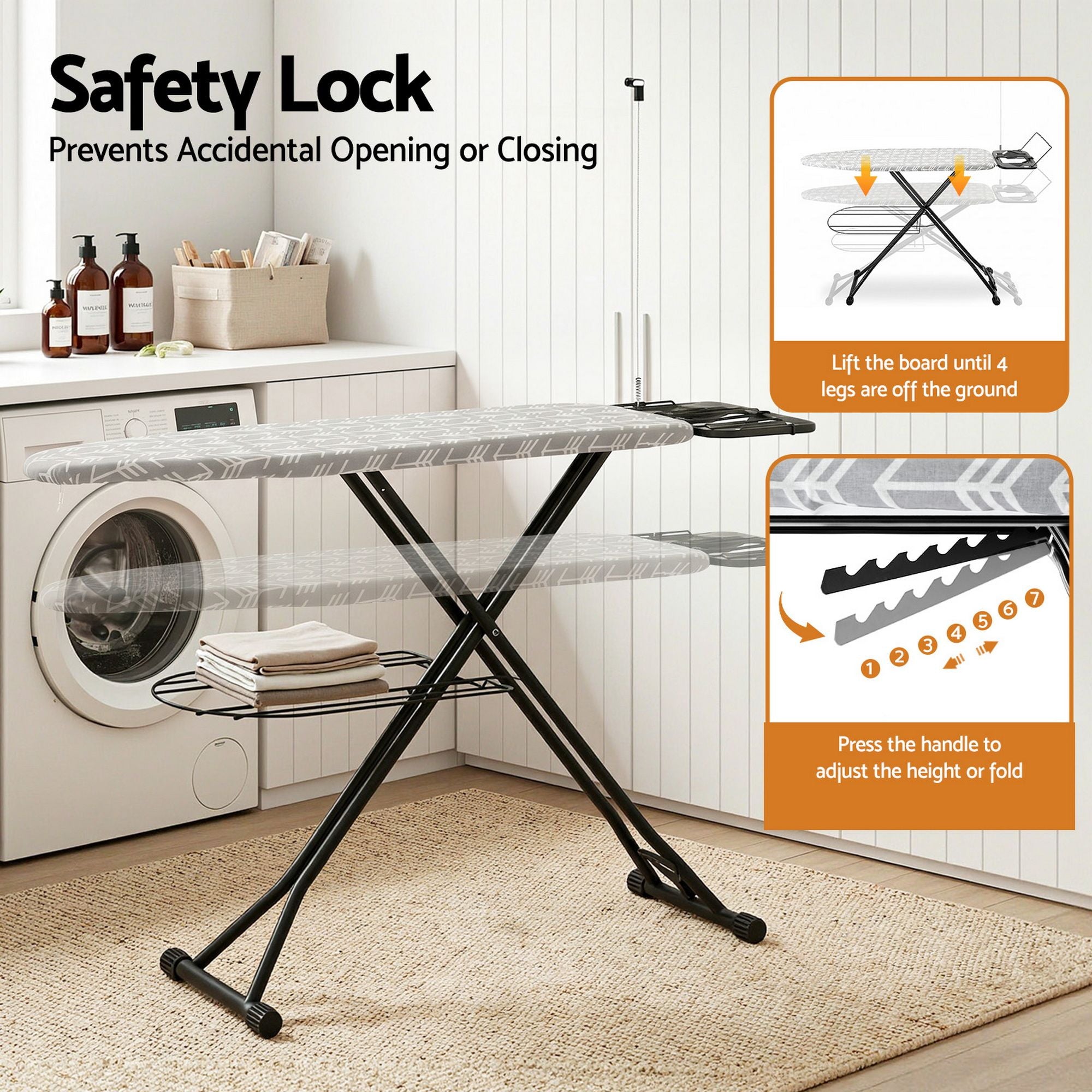 Artiss Foldable Ironing Board with Iron Rest Ironing Board for Laundry Room Arrow IRB-STAND-ARROW-N110-GY