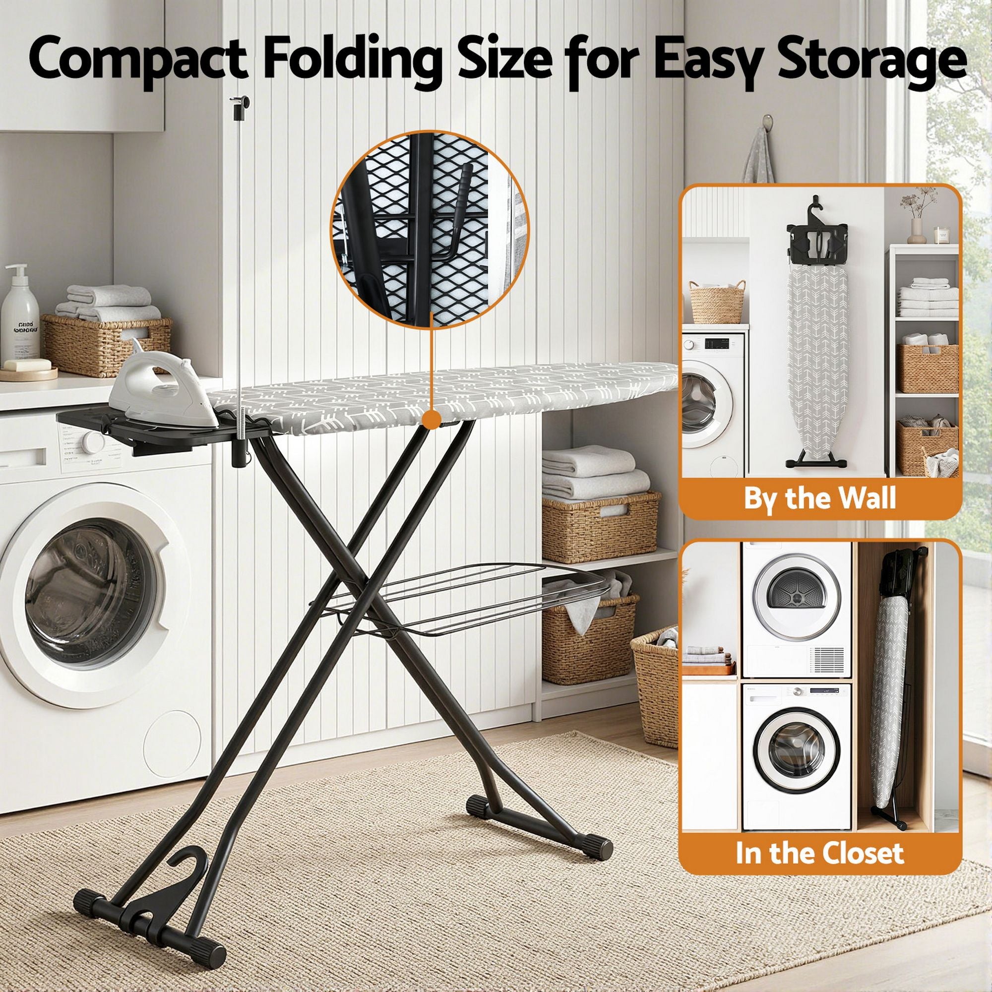 Artiss Foldable Ironing Board with Iron Rest Ironing Board for Laundry Room Arrow IRB-STAND-ARROW-N110-GY