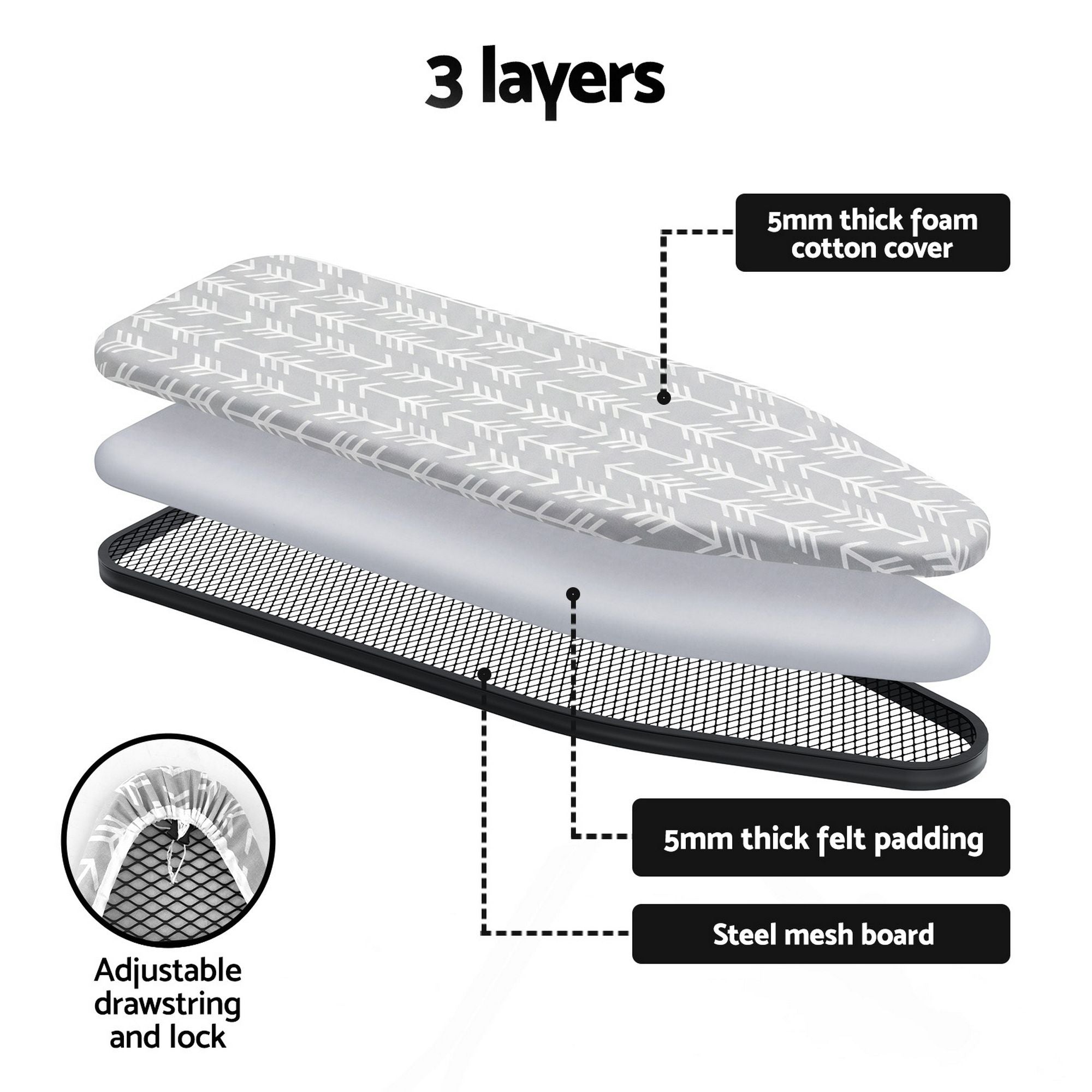 Artiss Foldable Ironing Board with Iron Rest Ironing Board for Laundry Room Arrow IRB-STAND-ARROW-N110-GY