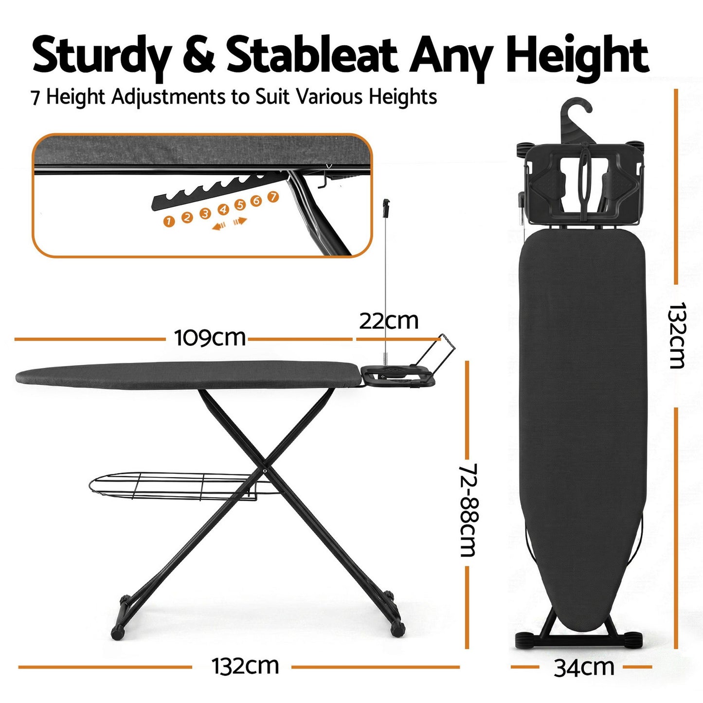Artiss Foldable Ironing Board with Iron Rest Ironing Board for Laundry Room IRB-STAND-N110-GY
