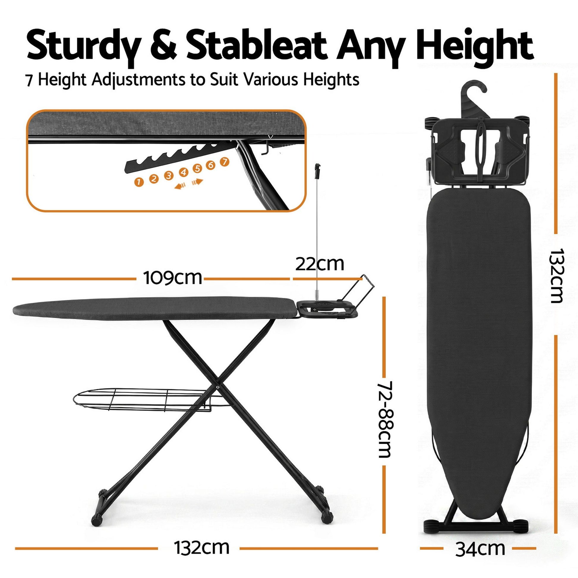 Artiss Foldable Ironing Board with Iron Rest Ironing Board for Laundry Room IRB-STAND-N110-GY